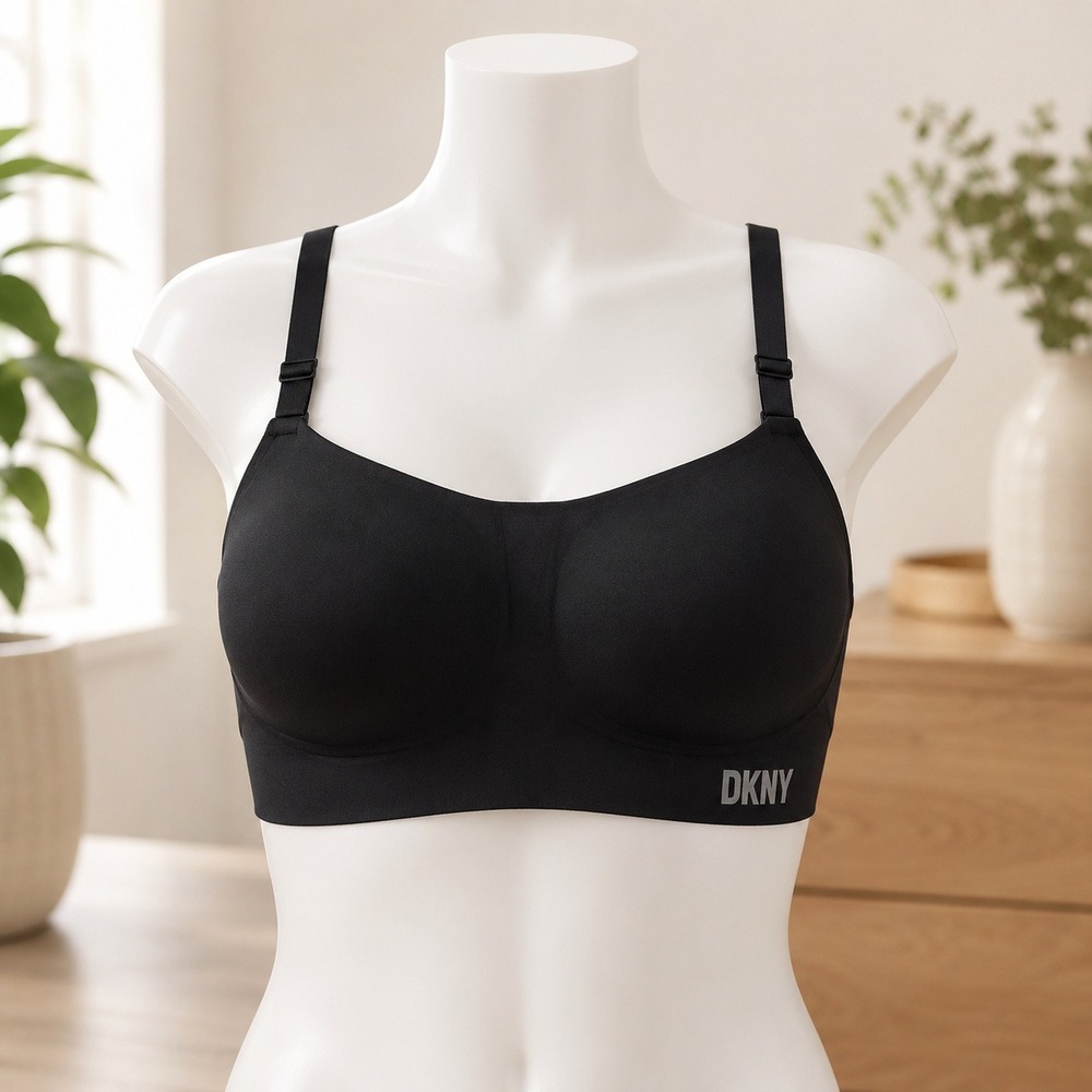 NWT DKNY Litewear Bralette Womens Medium Black Seamless Wireless Bra DK8426P‎